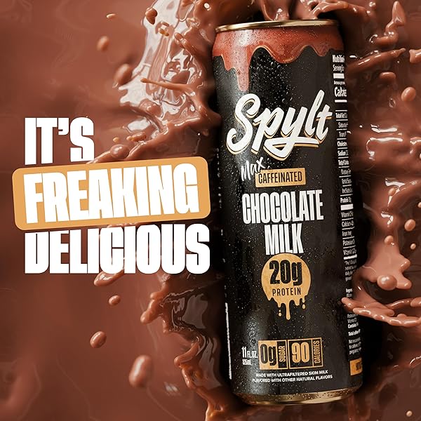 SPYLT HIGH PROTEIN MAX CHOCOLATE MILK WITH 140MG CAFFEINE & 20G PROTEIN – 90 CALORIES, READY TO DRINK, SUGAR FREE, LACTOSE FREE MILK, PERFECT FOR WORKOUT RECOVERY & AFTERNOON PICK ME UP – 12 COUNT