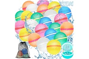 RURING Reusable Water Balloons for Kids,24 PCS Magnetic Refillable Latex-Free Silicone Water Bomb Quick Fill with Mesh Bag, Summer Toys Beach Toys Swimming Pool Party Supplies Bath Toy Outdoor for Kids