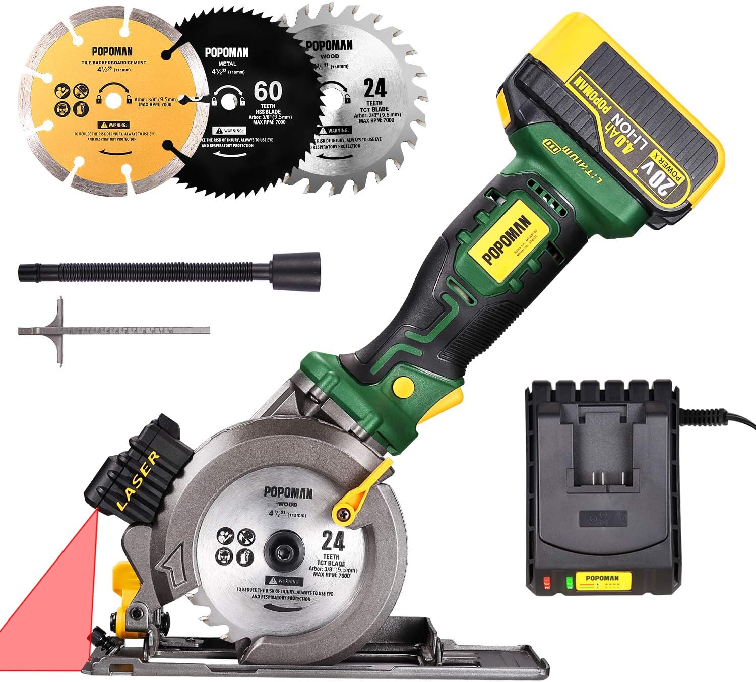 Cordless Circular Saw 20V, POPOMAN 41/2" Compact Circular Saw with 4