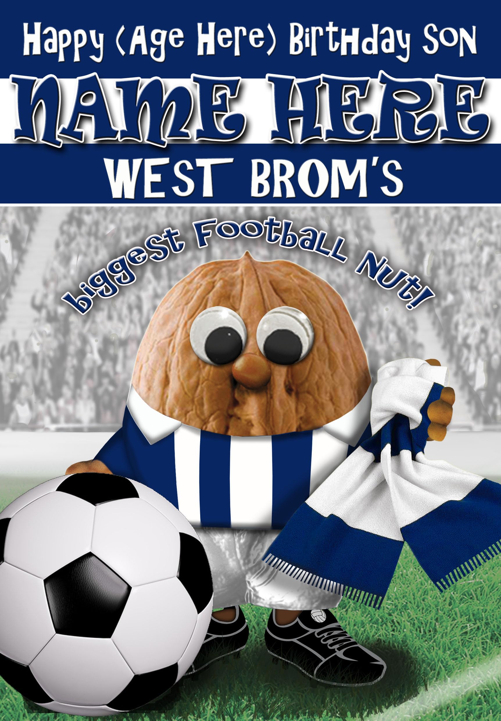West Brom Birthday Card For Son Football Nut - PERSONALISED Option with NAME and/or AGE - POSTED SAME DAY - FULL COLOUR INSIDE