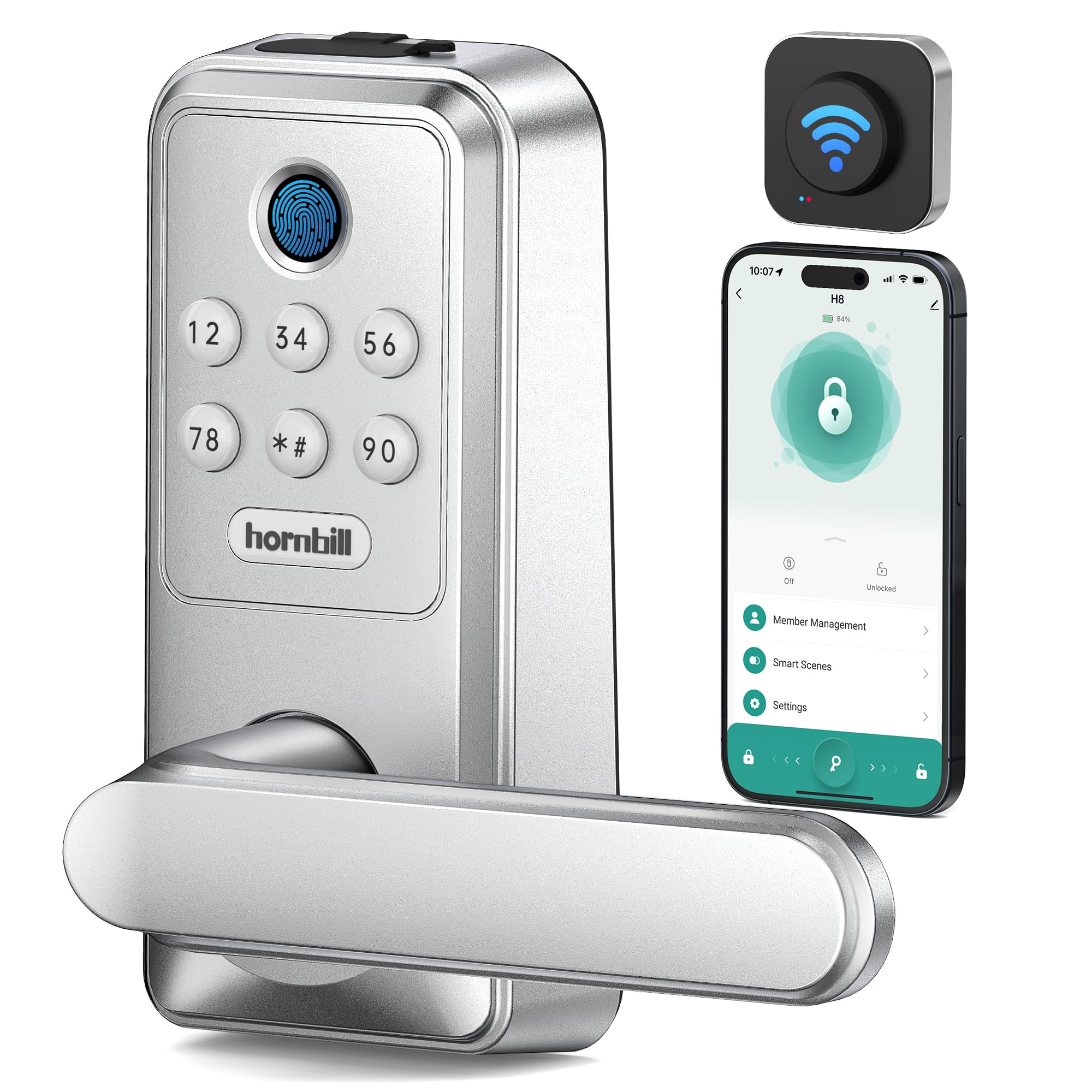 Smart WiFi Door Lock with Handle Hornbill Keyless Entry Smart Lock