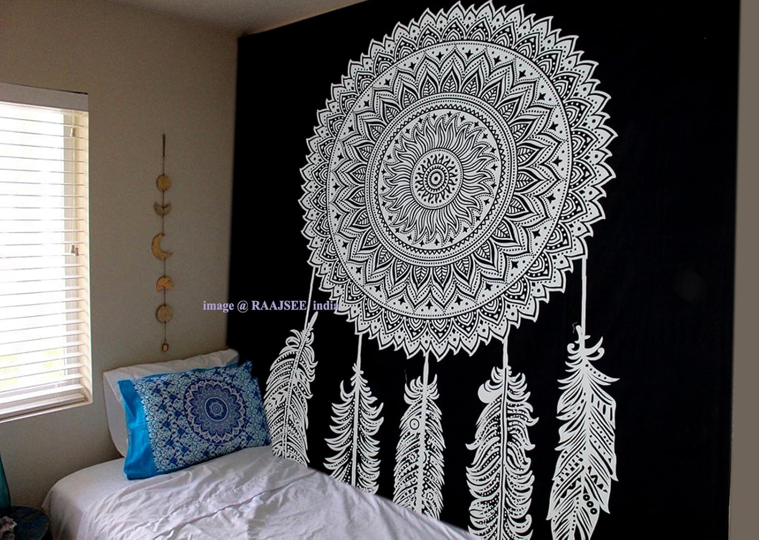 Tapestry Black And White Dream Catcher Mandala Cotton Wall Hanging Hippie Beach Throw Queen Bohemian Boho Bedspread Wall Art Home Bedroom Decorate