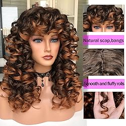 Annivia Curly Wig with Bangs for Black Women Ombre