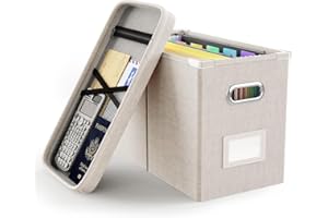 Oterri File Organizer Box with Lid, Hanging Filing File Box with Mesh Pocket, Document Organizer Box for Letter Files, Portable Storage Box with Smooth Sliding Rail for Office&Home (1 PCS, Beige)