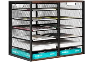 PAG-Mass Mail Sorter Organizer Adjustable Mail Holder, Countertop Literature Organizer, Student Mailbox for Classroom, Desktop Bill Paper Organizer for Office Home School, 12 Compartments, Brown