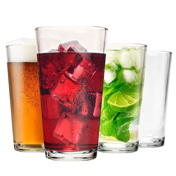 SET OF 12 – DRINKING GLASSES 16 OZ HIGHBALL WATER GLASSES CUPS SETS PINT GLASSES BEER GLASSES TUMBLERS BAR GLASSES DESIGN FOR HOME AND KITCHEN