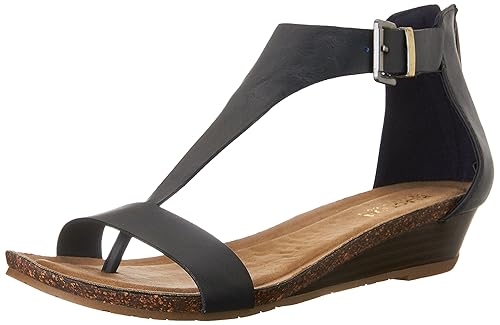 Kenneth Cole REACTION Women's Great Gal T-Strap Wedge Sandal, Navy