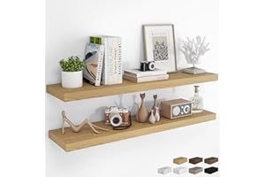 RICHFOCUS 48Inch Floating Shelves for Wall 2 Pack Shelves for Bedroom|Kitchen|Bathroom Wall Mounted Rustic Wood Floating Shelf with Invisible Brackets for Books|Storage|Decor, Oak