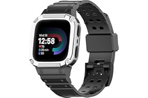 MiRUSI Compatible For Fitbit Smart Watch Versa 4/3/2/1/Fitbit Versa Lite/Fitbit Sense 2/Fitbit Sense Bands with Case, Protective Case Strap Rugged Sport Protect Wristbands For Men Women