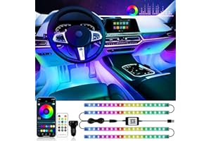 DUOFU365 RGB 72 LED Interior Car Strip Lights with Smart APP Control, 2 Lines Design Music Sync Under Dash Footwell Neon Internal Lighting,12V LED Strip Lights for Cars, Trucks, SUVs with Car Charger(1 Set)