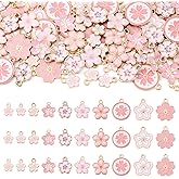 Cheriswelry 100Pcs Flower Charms Gold Plated Enamel Alloy Pendants Pink Flower Dangle Earring Charms 11.3-20.5mm for DIY Craft Bracelet Necklace Jewelry Making