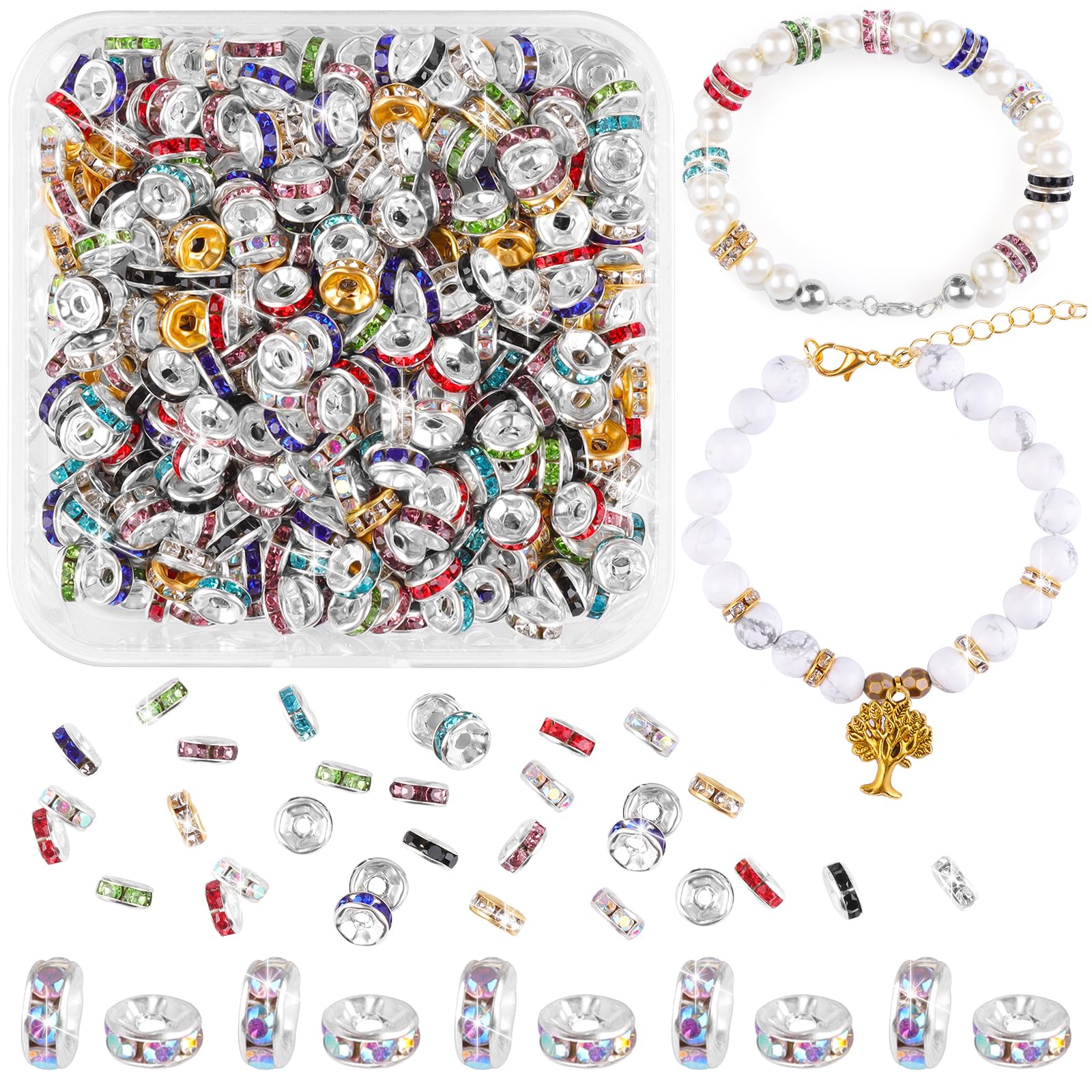 400pcs 6mm Sparkling Crystal Spacer Beads - Mix Colors Rondelle Crystal Rhinestone Flat Loose Beads for Bracelet Necklace Jewellery Making DIY Craft — image 1