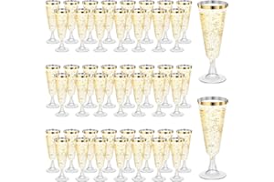 50 Pcs Plastic Champagne Flutes, 5 Oz Champagne Glasses, Plastic Wine Glasses for Party, Disposable Champagne Cups for Weddin