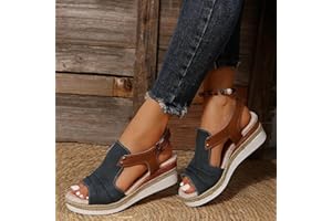 Dheva-C Orthopedic Wedge Sandals for Women Summer Dressy Open Toe Ankle Strap Platform Fashion Sandals Buckle Ankle Strap Casual Beach Outdoor Sandals Wedges Sandal Shoes (2-Navy, 10)