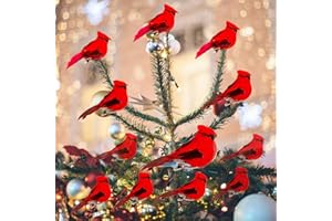 Berfutall-Cardinal Clip On Christmas Tree Ornament Decorations - Red Feathers Set of 12 Pieces Each is 2.8" Lon(A)