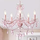 AMZASA Modern Crystal Pink Chandelier, Not Acrylic Crystal,Pink Crystals Hanging Pendant Light for Girls Room,Ceiling Medallions, Farmhouse Glass Chandelier for Wedding, Kitchen, Dining,Foyer,Island
