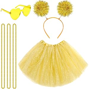 Tutu for Women Tutu Costume Accessories Set Pom Pom Headband Heart Sunglasses for Halloween 80s Cosplay Party