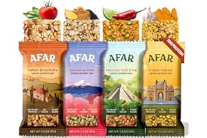 Afar Savory Protein Bars – Low Sugar, High Protein – Healthy Snacks for Adults – Meal Replacement Bar – Rice Crispy Texture – Vegan, Gluten Free (8 Bars, Variety Pack)
