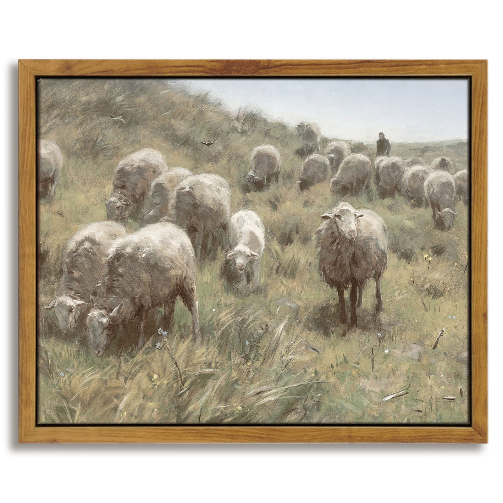 InSimSea Framed Canvas Wall Art Vintage Decor, Sheep On The Dunes Oil Painting Prints, Eclectic Room Decor, Retro Wall Art for Bedroom Home Bathroom Wall Decoration, 8"x10"