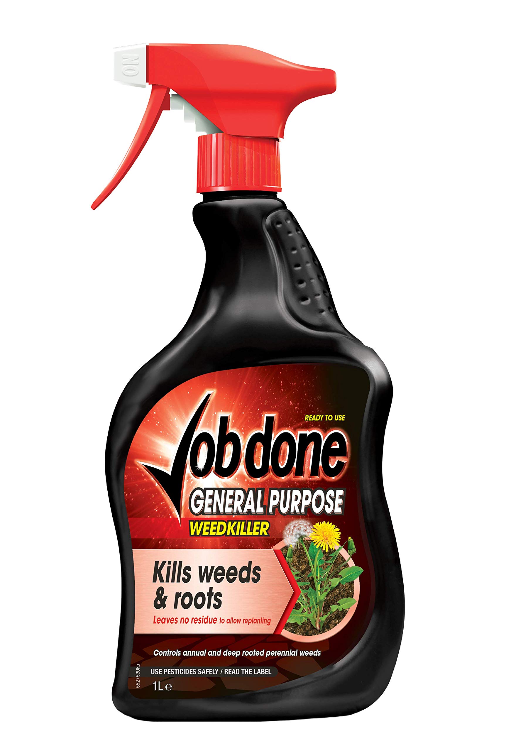 Job Done 86600006 General Purpose Weedkiller, Weedkiller for Broad Leaved Weeds & Grass, 1L, Ready-To-Use