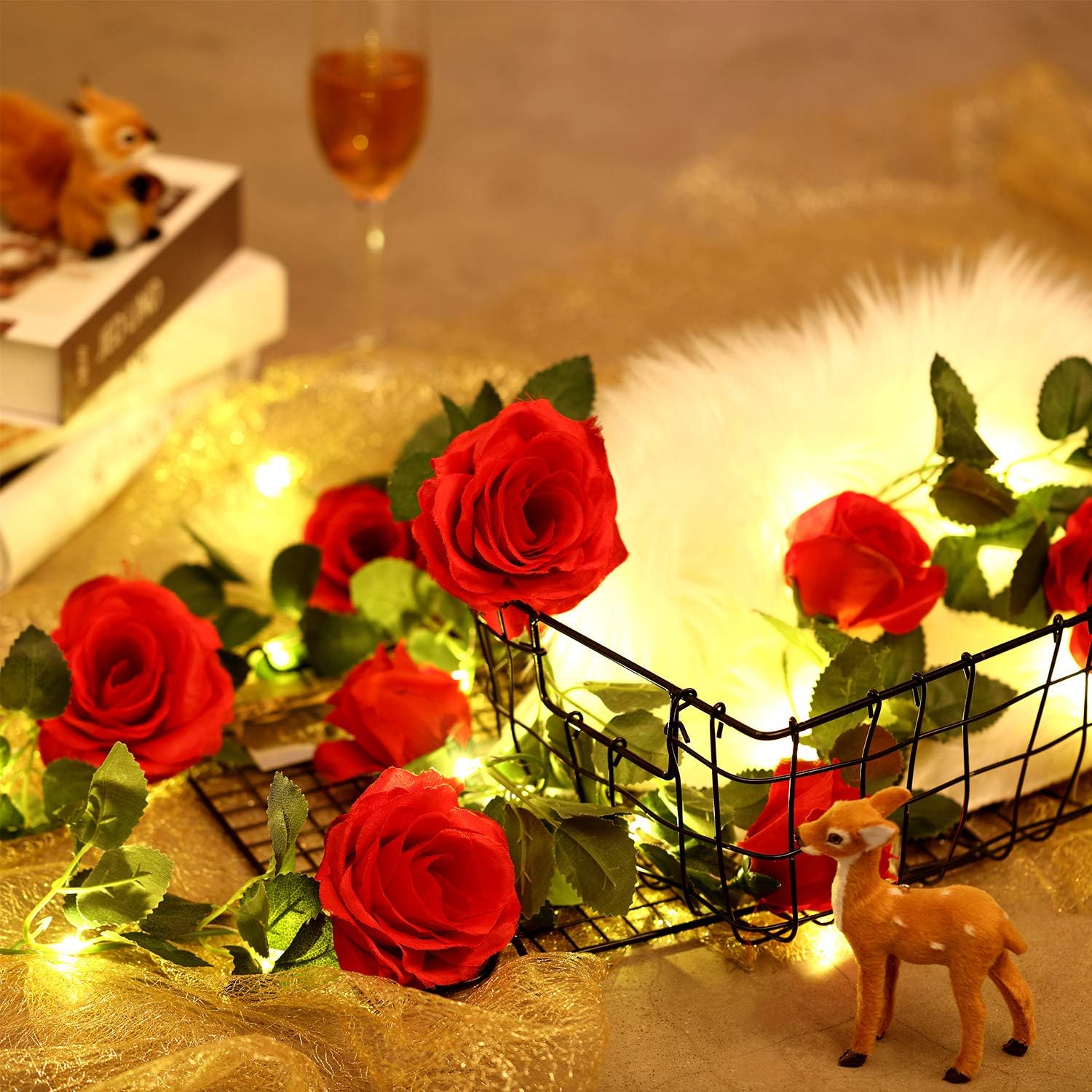 Red Rose with Leaf String Light, 6.5 ft 20 LEDs Infinity Rose Flower ...