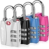 Fosmon TSA Approved Luggage Locks, (4 Pack) Open Alert Indicator 3 Digit Combination Padlock Codes with Alloy Body for Travel