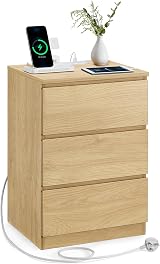VASAGLE KAILYN Bedside Table with Power Strip Straw Yellow LET631Y71 view 2