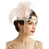 BABEYOND 1920s Flapper Headpiece Headband - Roaring 20s Great Gatsby Feather Headband 1920s Flapper Gatsby Accessories