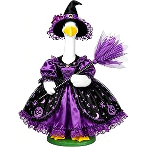 23 Inch Porch Goose Halloween Outfit Pumpkin Ghost Witch Dress Costume | Fall Winter Goose Clothes for Garden Halloween Decor