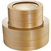 I00000 102 Pieces Solid Gold Disposable Plates, Gold Plastic Plates Premium Plastic Party Plates Includes: 51 Dinner Plate 10.25 Inch and 51 Salad/Dessert Plate 7.5 Inch for Wedding & Party