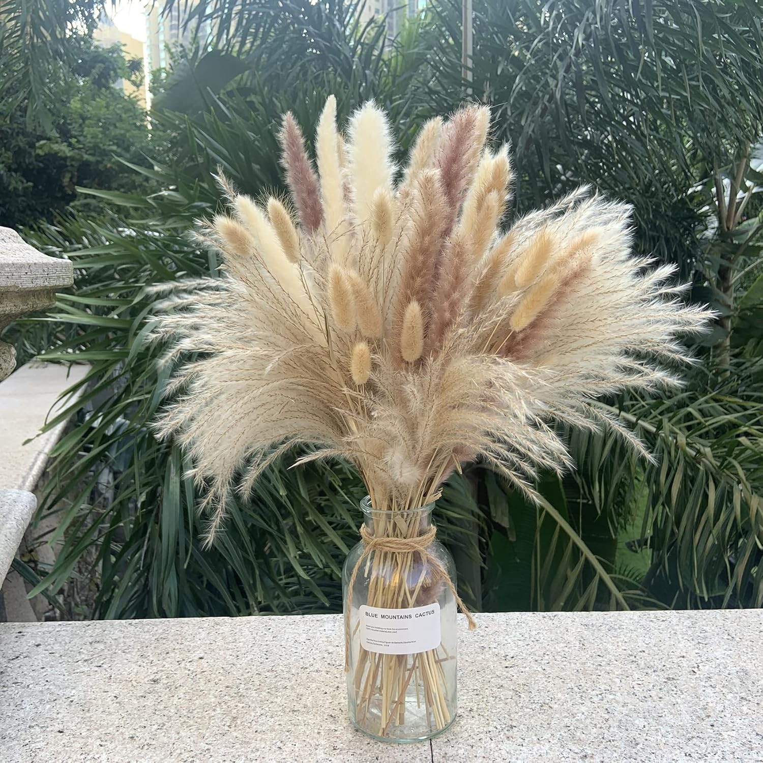 Dried & Preserved Flora - Pampas Grass Decor 110 pcs 17.5inch Natural Dried Pampas Grass-15Pcs White Pampas & 15Pcs Brown Pampas & 50Pcs Reed Grass& 30Pcs Bunny Tail Grass,Fluffy Dried Flowers for Home Decor Wedding Boho Decor
