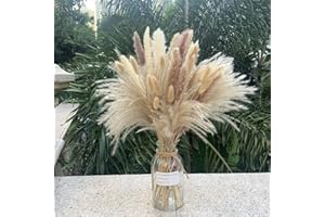 WKFSBLS Pampas Grass Decor 110 pcs 17.5inch Natural Dried Pampas Grass-15Pcs White Pampas & 15Pcs Brown Pampas & 50Pcs Reed Grass& 30Pcs Bunny Tail Grass,Fluffy Dried Flowers for Home Decor Wedding Boho Decor