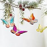 Set of 4 Christmas Crystal Butterfly Hanging Ornament 1.7in Glass Butterflies Ornaments Gifts for Christmas Tree