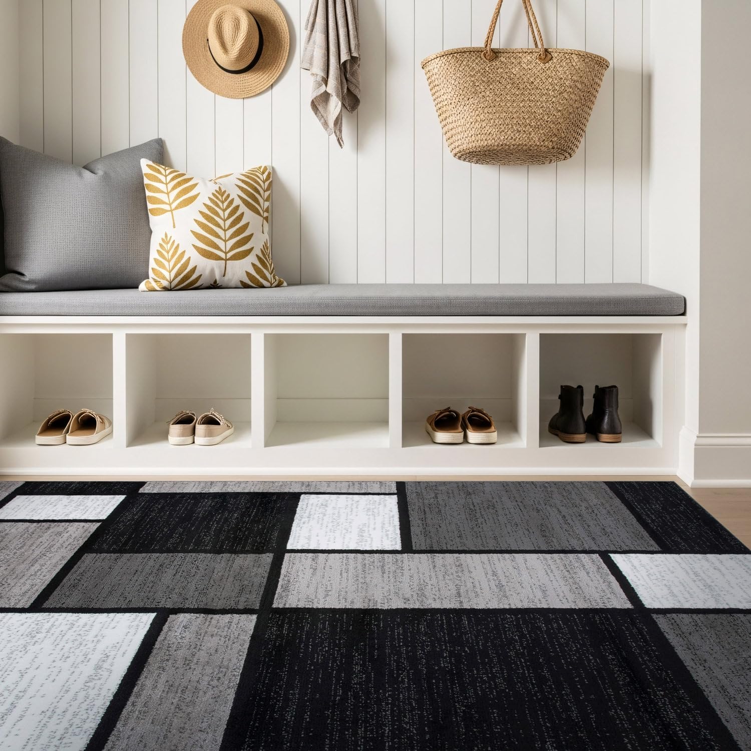 Rugshop Contemporary Modern Boxes for Entryway,Home Office,Living Room,Bedroom,Kitchen Non Shedding Area Rug 4' x 6' Gray Image