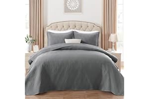 BYSURE All-Season Quilt Bedding Set(Queen, Grey), Diamond Pattern Microfiber Bedspread, Lightweight Coverlet with 2 Shams
