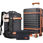 Velaybor 20 Inch Carry On Luggage Set 3 Piece With Travel Backpack | YKK Zippers, Lightweight Pure PC Suitcase, Silent Spinne