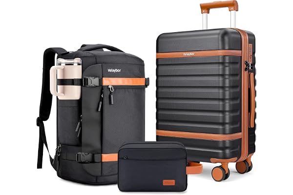 Velaybor Luggage Sets 3 Piece with Spinner Wheels, Lightweight PC Hardside Suitcase with TSA Lock & YKK Zippers, 20 Inch Carr