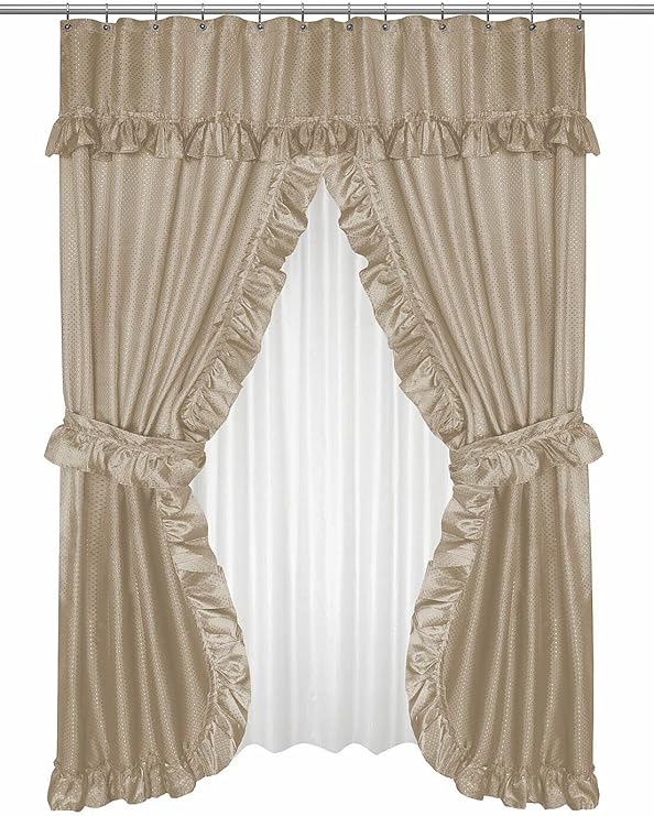 Amazon Com Diamond Dot Ruffled Double Swag Fabric Shower Curtain