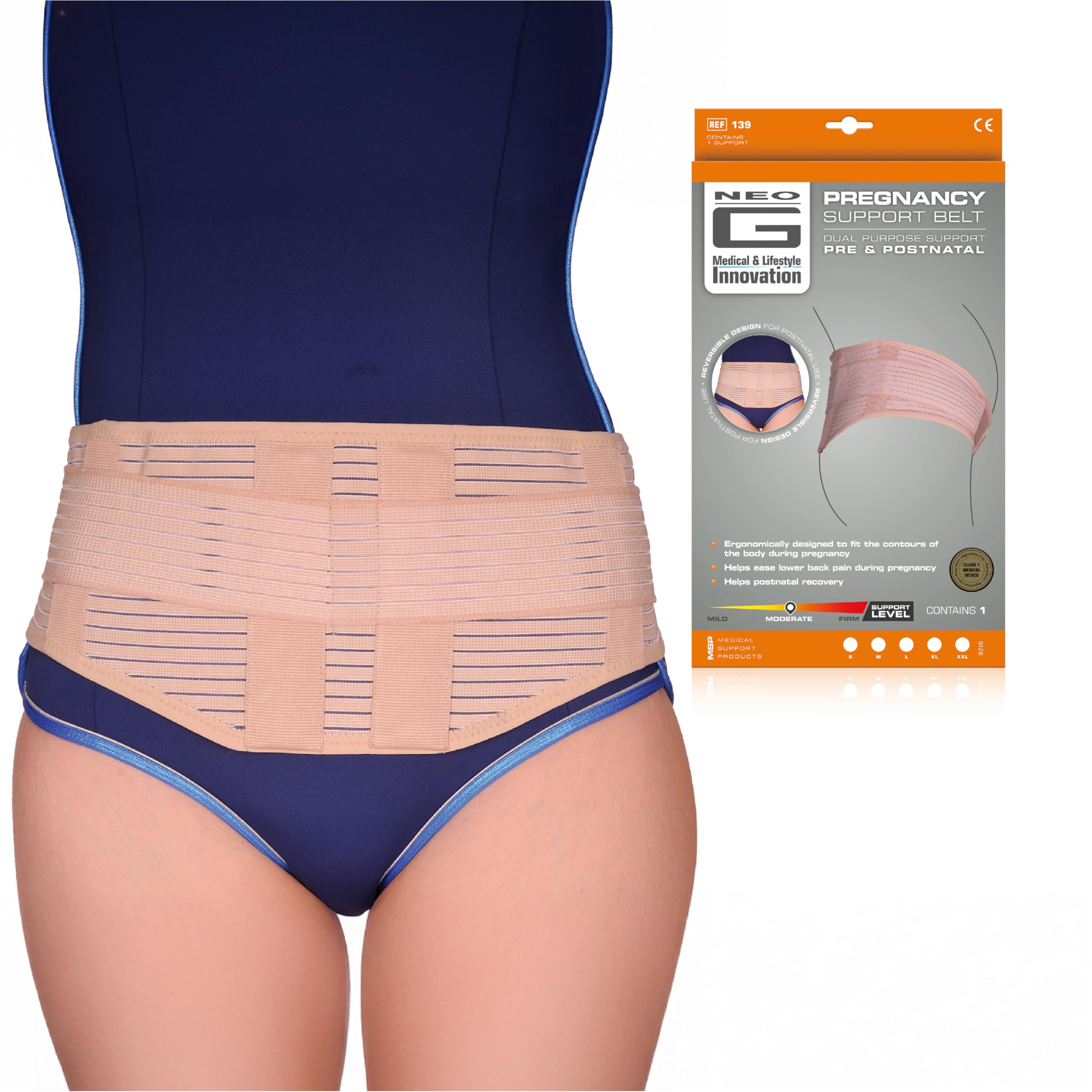 Neo-G Pregnancy Belt - For During & After Pregnancy Aid, Breathable Material, Postnatal Muscle, Ligament Laxity & Lower Back Pain – Reversible Design – Class 1 Medical Device – XX-Large - Beige