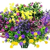 YIBUKIY 24 Bundles Artificial Fake Flowers Outdoor, 6 Styles UV Resistant No Fade Faux Plastic Greenery Shrubs Plants for Hanging Garden Porch Window Box Farmhouse Outside Decoration