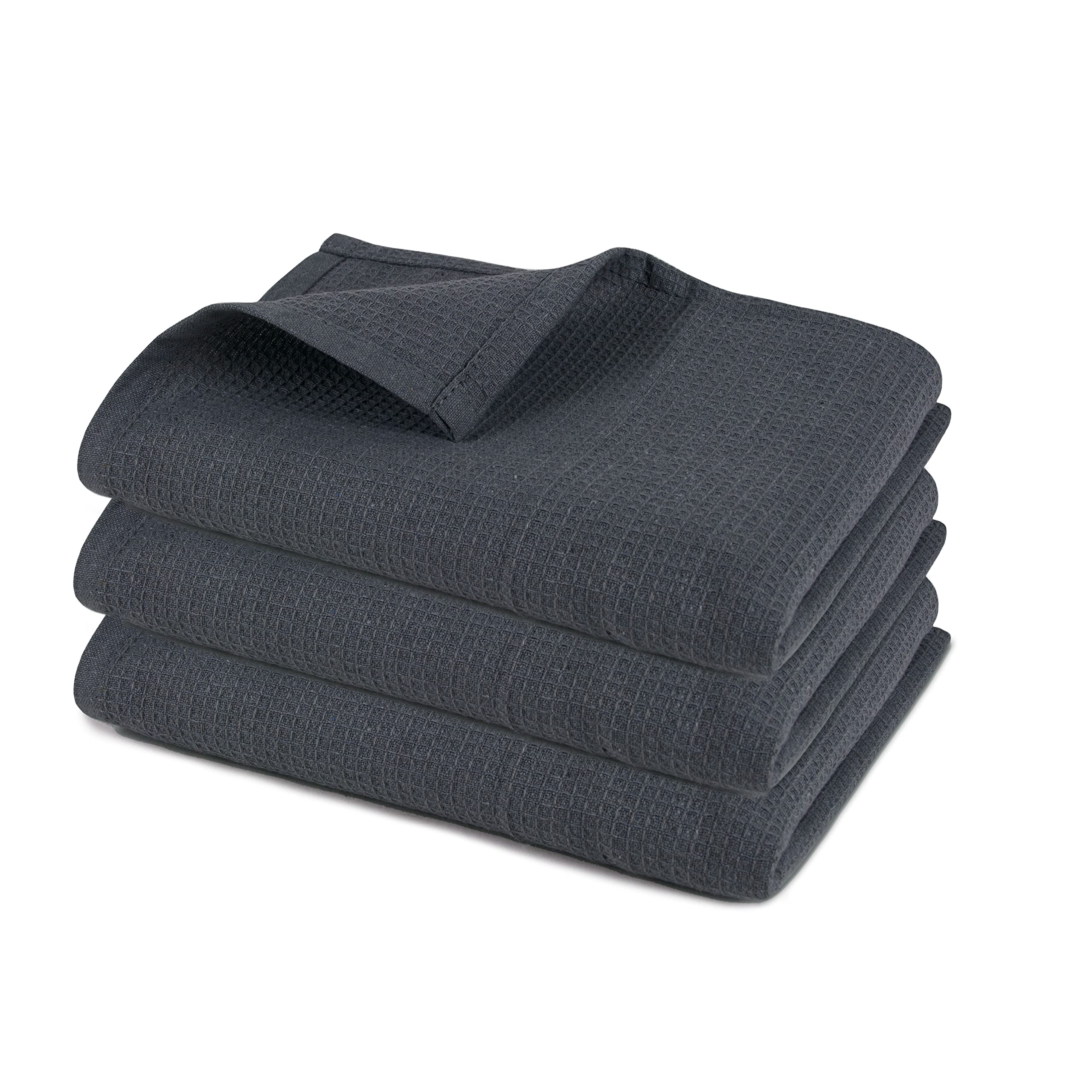 Pagnanno–Hotel Quality Waffle Weave Tea Towels, Professional Cotton 45x70cm, Absorbent Fast Drying Dish Towels, Kitchen and Bar Towels (Pack of 3, Waffle - Charcoal)