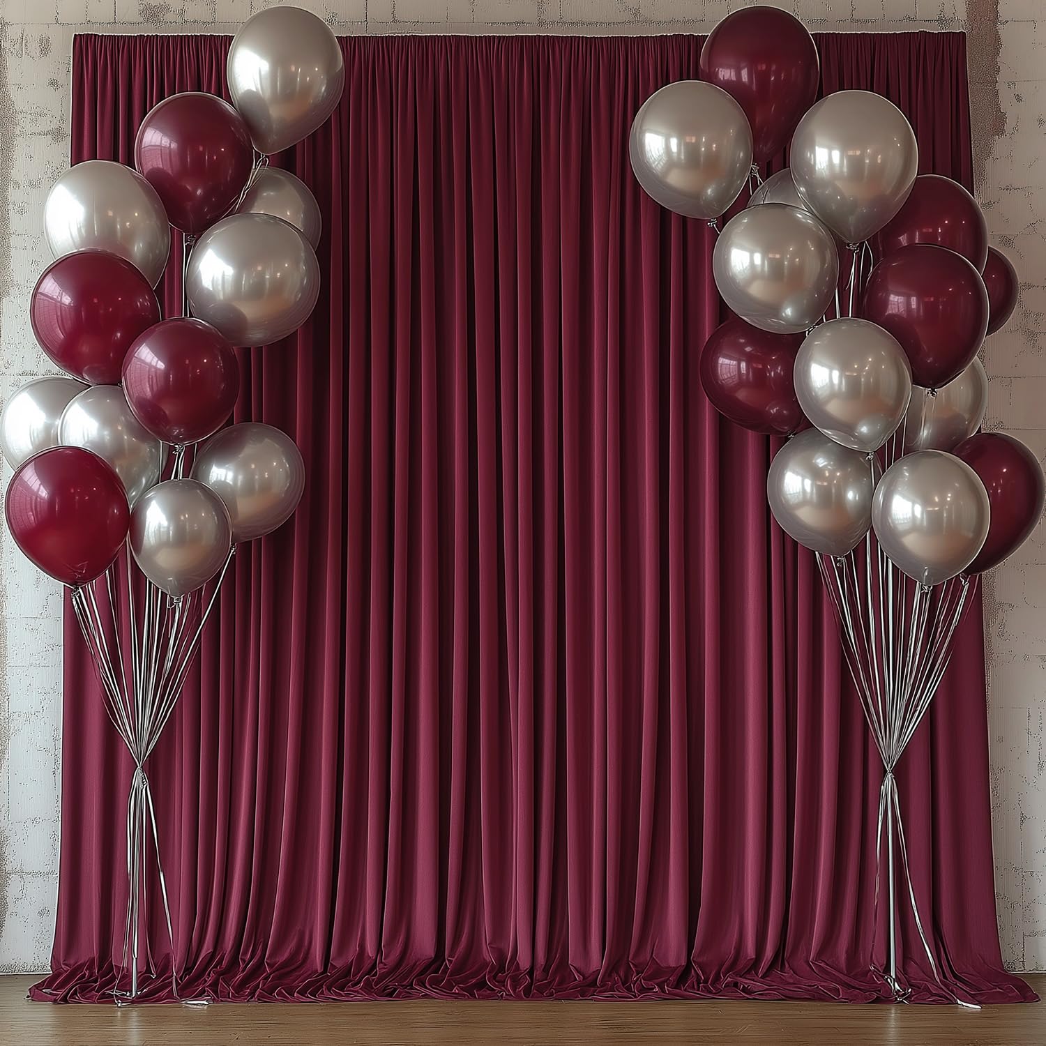 Photo 1 of KRYOSYN 10x10FT Burgundy Backdrop Curtains for Wedding Parties, Wrinkle Free Photo Backdrop Curtains for Wedding Birthday Party Baby Shower, Fabric Drape with Rod Pockets 5ft x 10ft, 2 Panels