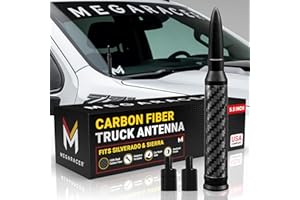 MEGA RACER Anodized Black Carbon Fiber 50 Cal Bullet Antenna for Chevy Silverado & GMC Sierra 1500 2500 (1999-2026) – Billet Aluminum, UV & Chip-Resistant, Car Wash Safe, Short Truck Replacement Accessories