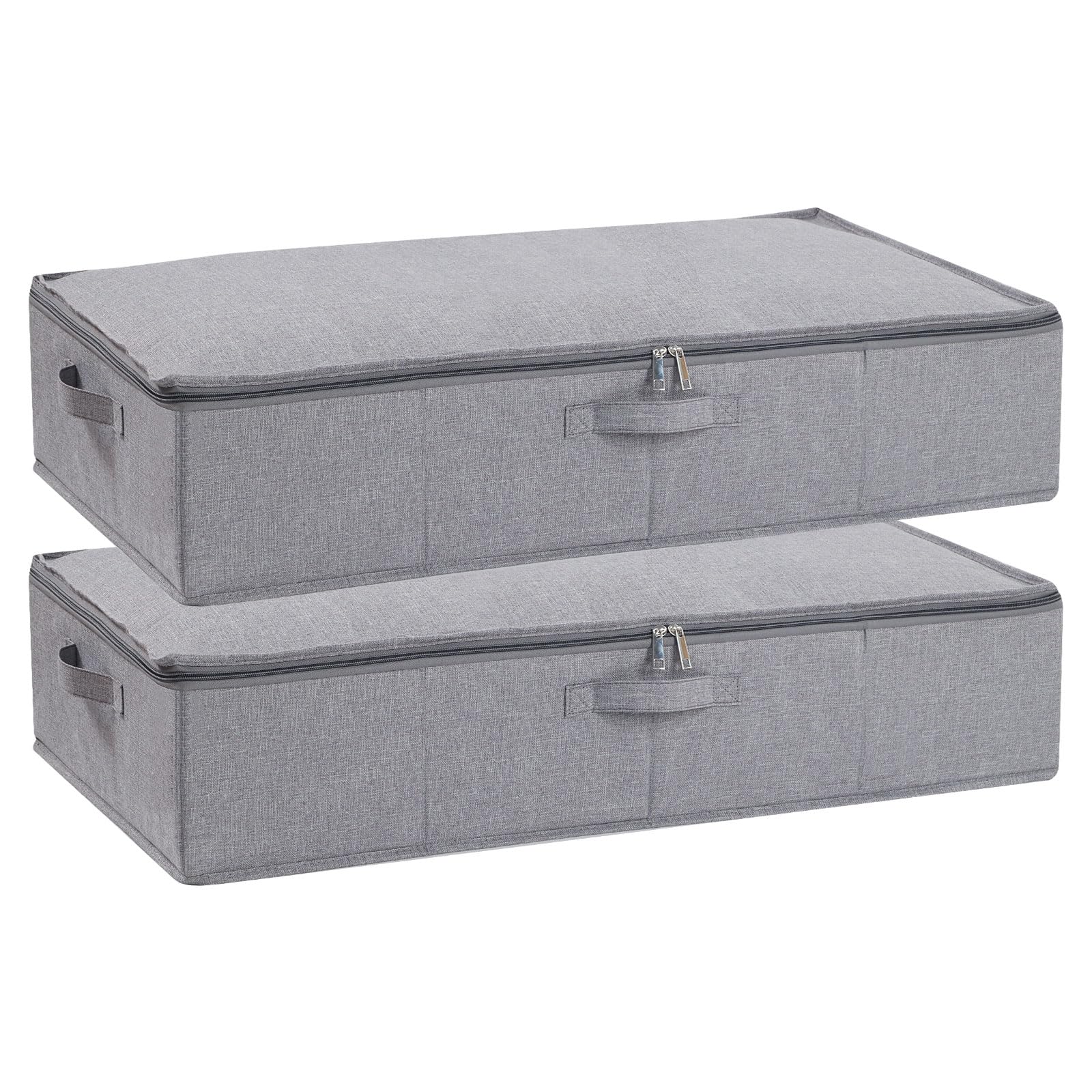 YheenLf Under Bed Storage Box with Lid, Foldable Wardrobe Organiser with Reinforced Handles, for Blanket, Sheets, Clothing, Shoes, Grey, 2-Pack, 60×30×15 cm