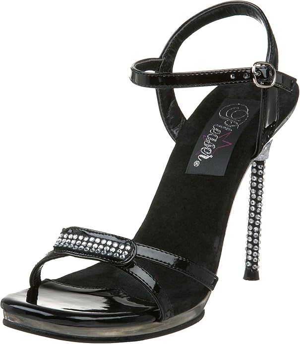 Pleaser Women's Monroe11 Ankle Strap Sandal, Black Patent