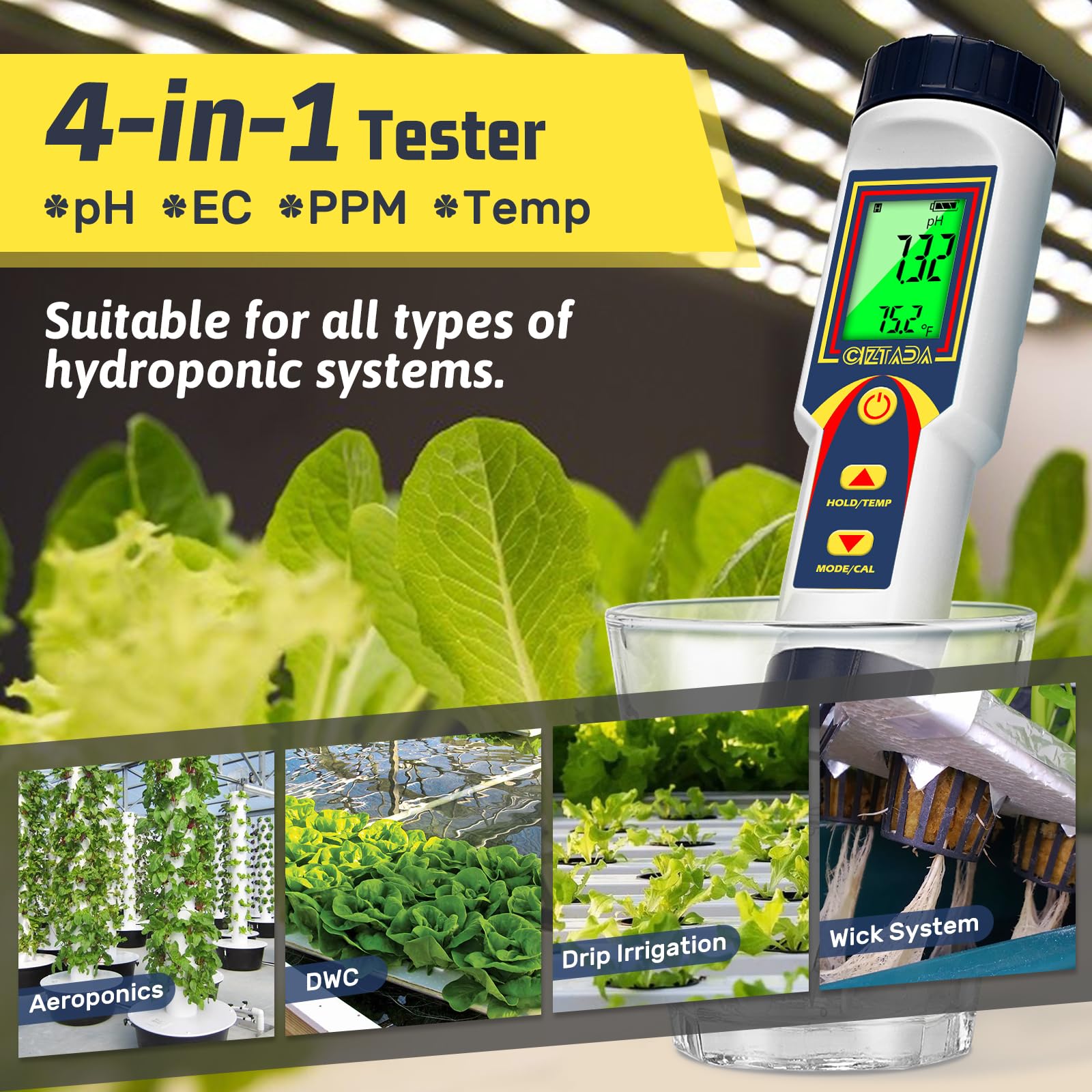 CIZTADA PH Meter For Water 4 In 1 PH EC TDS Temp Meter For Hydroponics ...