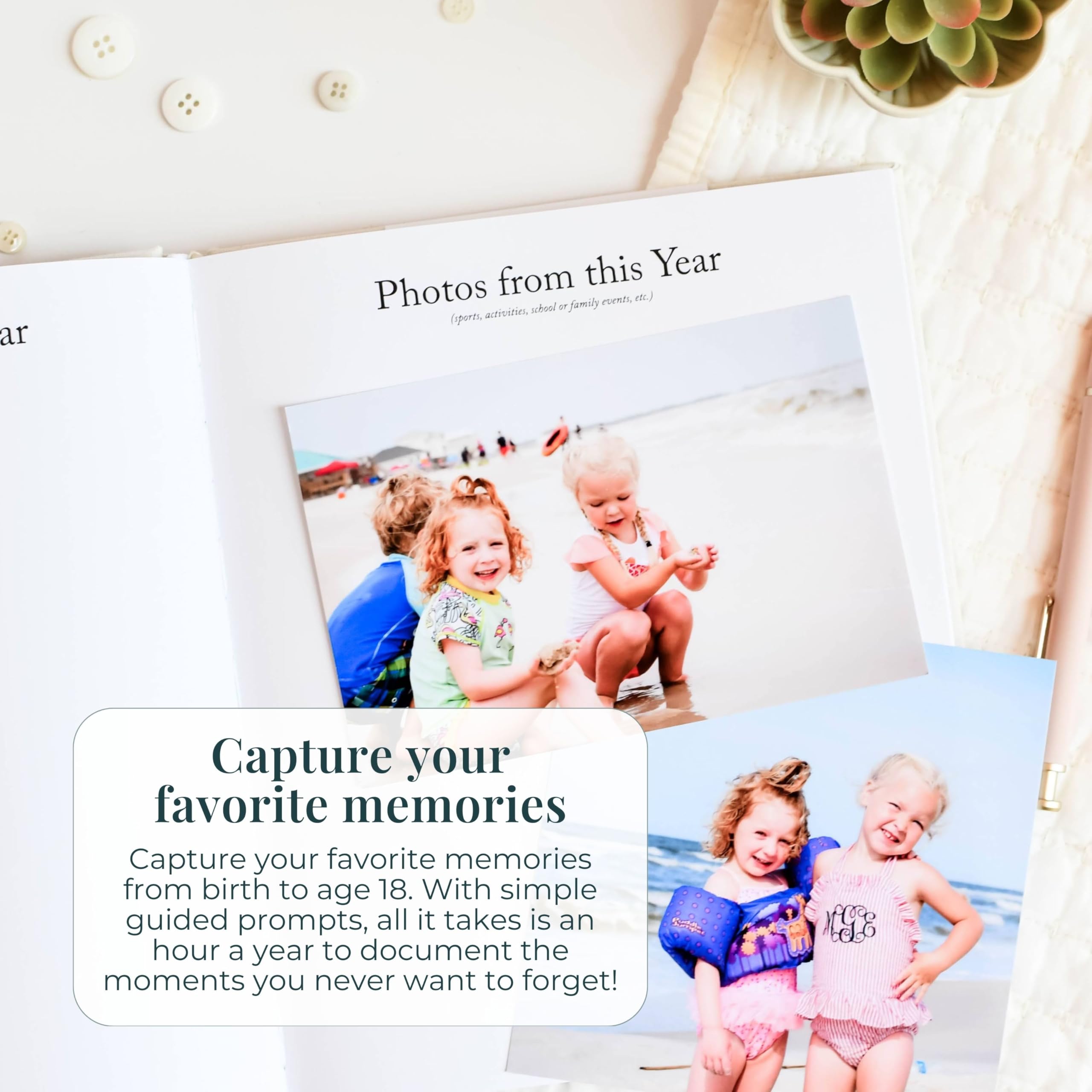 Childhood Memory Book - Elegant Child Memory Book from Pregnancy to Age 18 W/Prompts, Space for Photos & More - Baby Journal (175 Pages, Dusty Rose)
