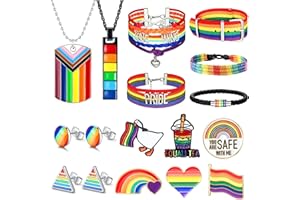 Sanfenly Pride Jewelry Set LGBTQ Accessories Gay Pride Bracelets Pride Necklaces Pride Pins Rainbow Earrings Lesbian Gay Bisexual Trans LGBTQ Stuff Gifts for Men Women