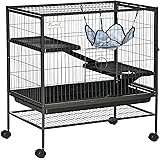 PawHut 3-Storey Small Animal Cage, Metal Ferret Cage, Chinchilla Play House, with Rolling Casters, 2 Doors, Hammock, No Leaki