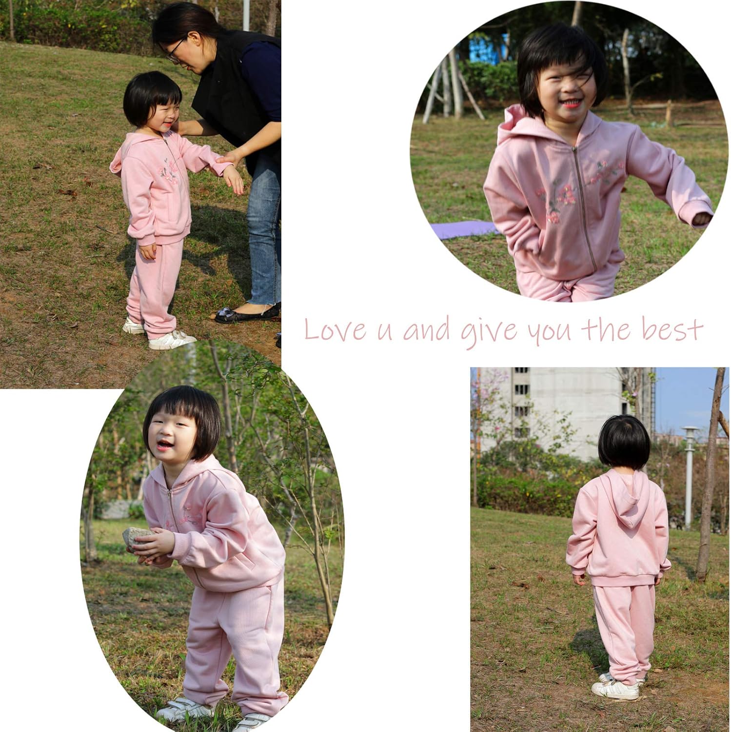 Girls Pants Sets, Crop Top Hoodie, Athletic Sweatsuit, Pink Sequins Embroidery: Clothing